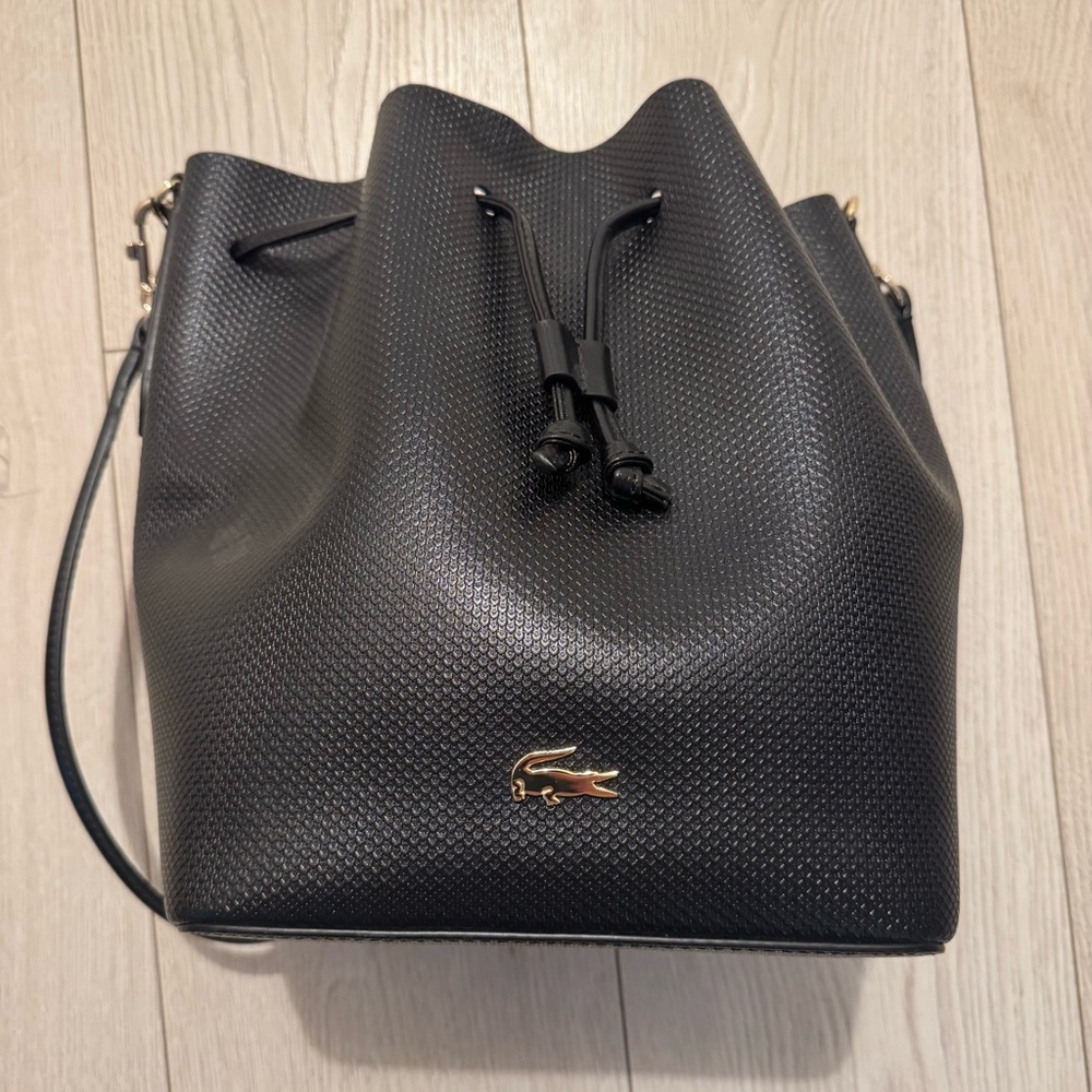 Lacoste Textured Black Bucket Bag